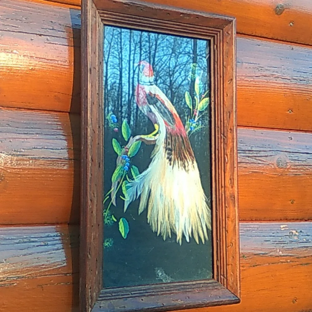 Vintage PEACOCK Framed ART Bird Distressed Wood FRAME 🖼️ 19